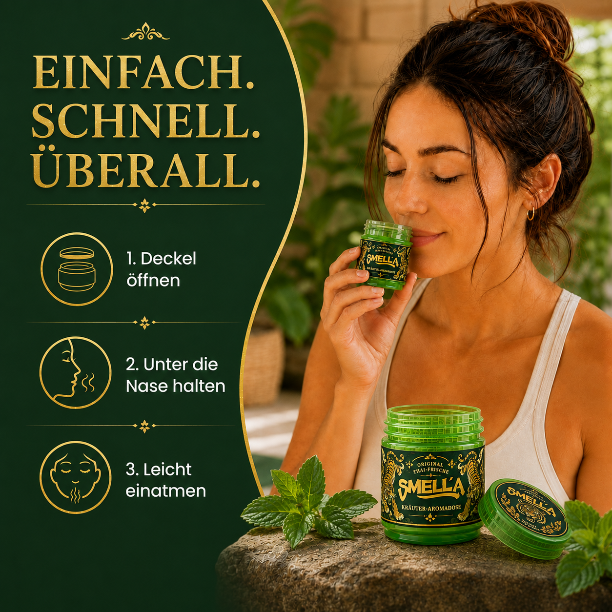 Anwendung der Smella Aromadose in drei Schritten