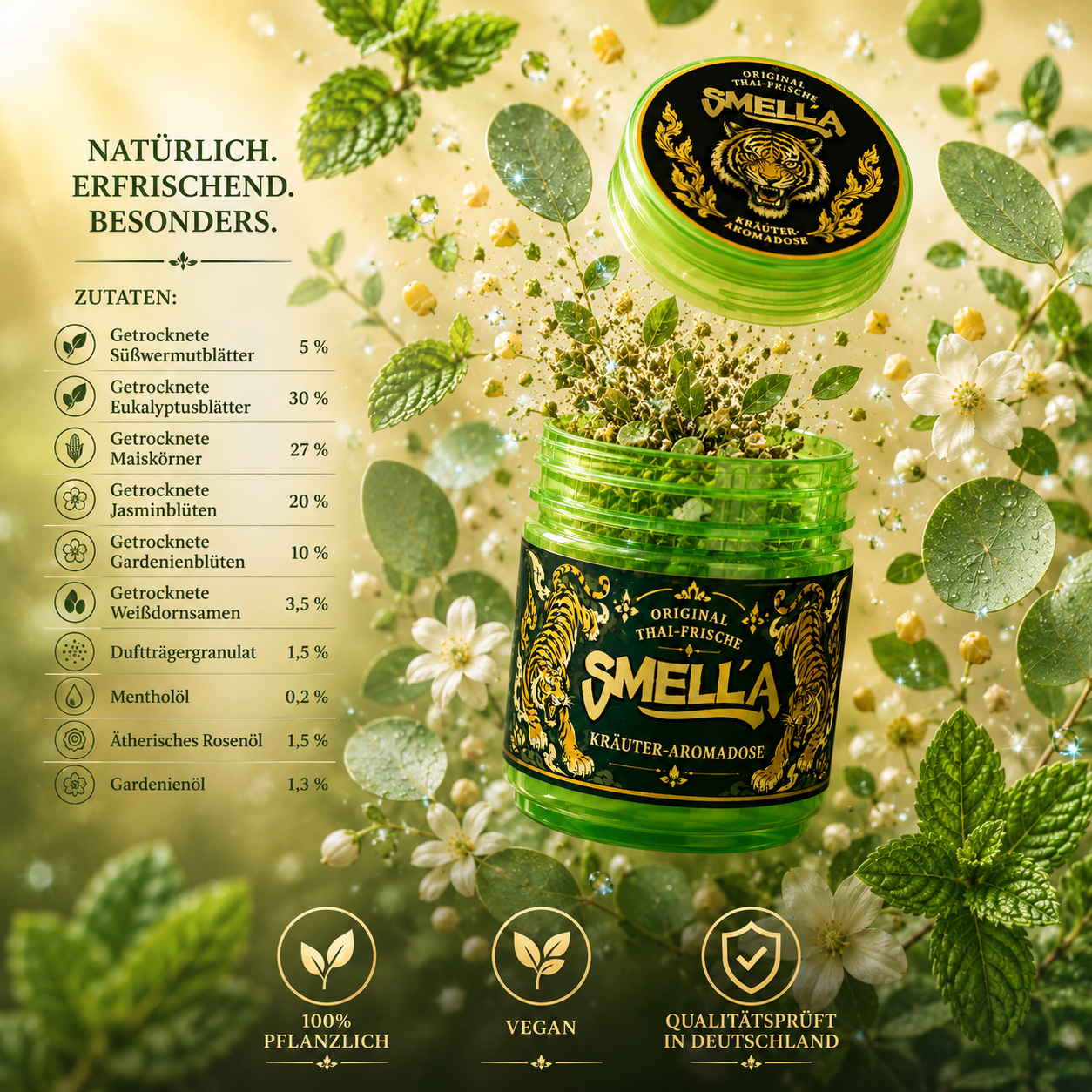 Zutaten und pflanzliche Eigenschaften der Smella Aromadose